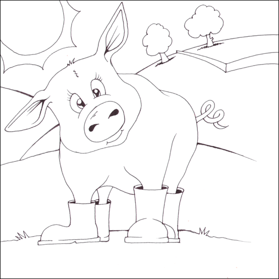 Pig in Wellies Colouring Page