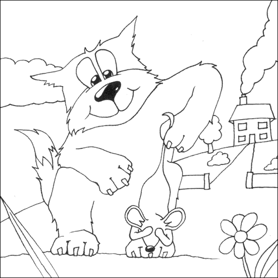 Cat and mouse colouring page