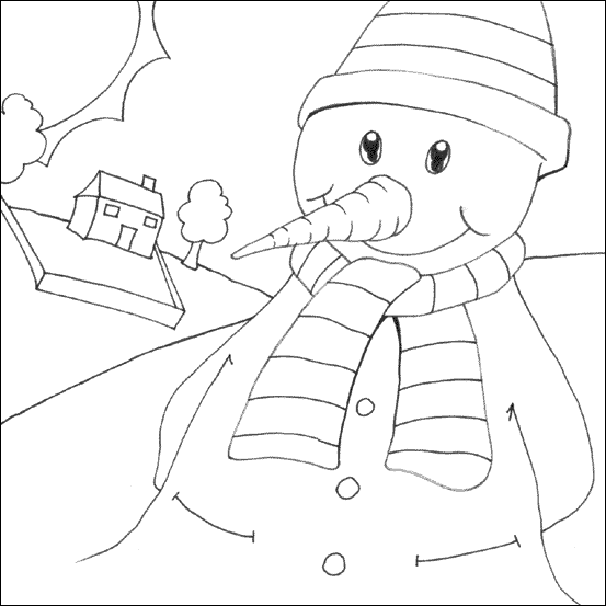snowman hat coloring page. Happy Snowman Colouring