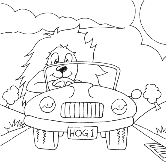 A cute hedgehog driving his new car, through the countryside, this printable 