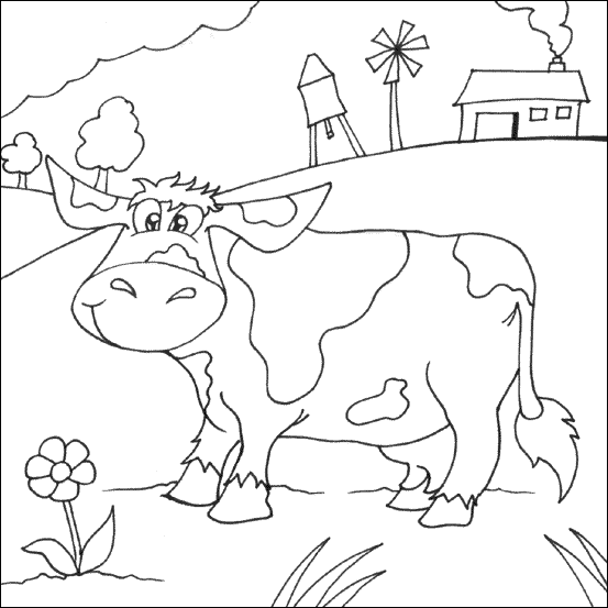 Cow in Field Coloring Picture