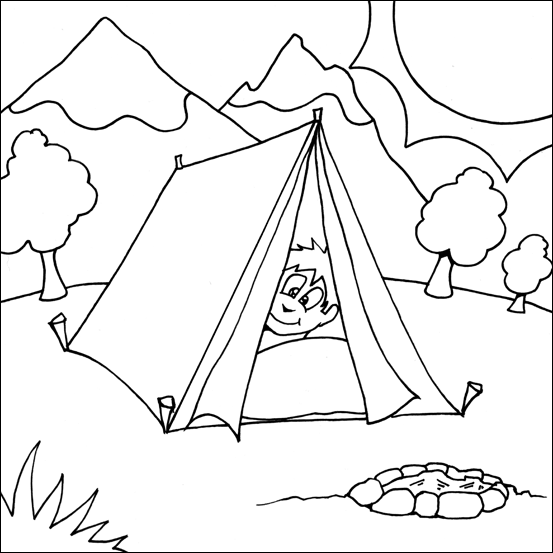 Boy Camping Colouring Page