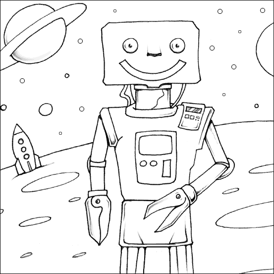 Space Robot Colouring Picture