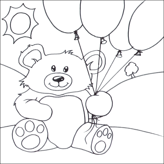 Teddy Balloon Colouring