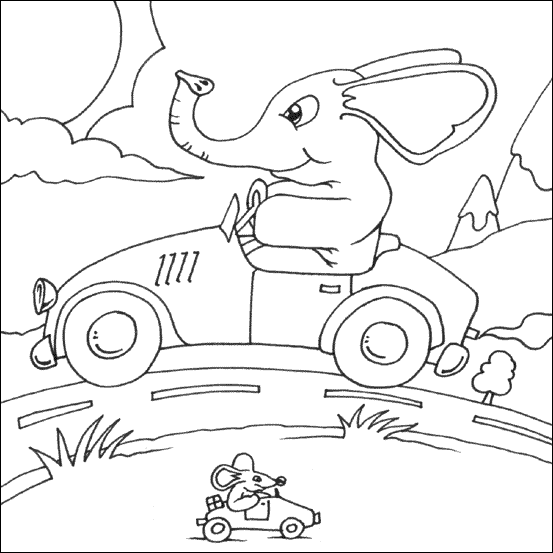 Elephant Driving Colouring Picture